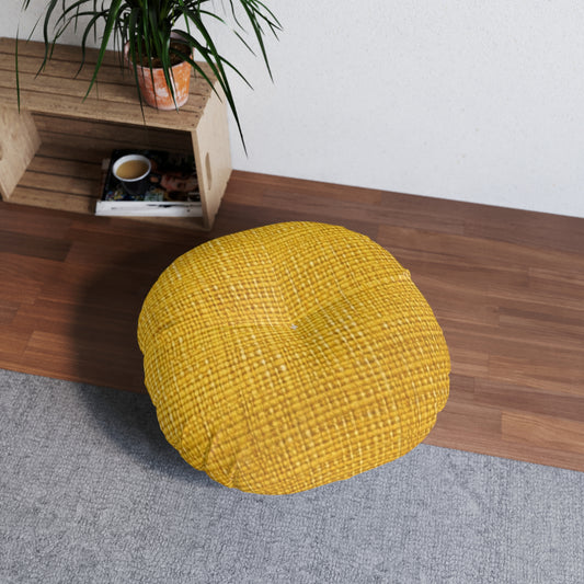 Radiant Sunny Yellow: Denim-Inspired Summer Fabric - Tufted Floor Pillow, Round