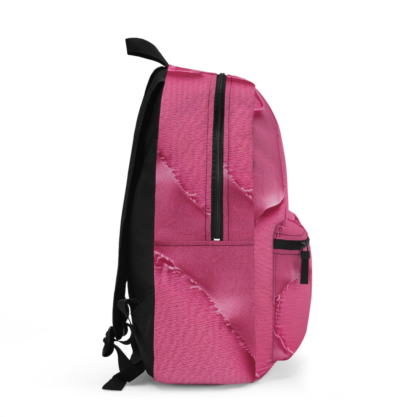 Distressed Neon Pink: Edgy, Ripped Denim-Inspired Doll Fabric - Backpack