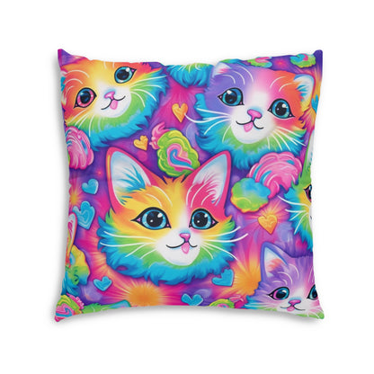 Happy Kitten & Cat Design - Vivid, Colorful & Eye-Catching - Tufted Floor Pillow, Square