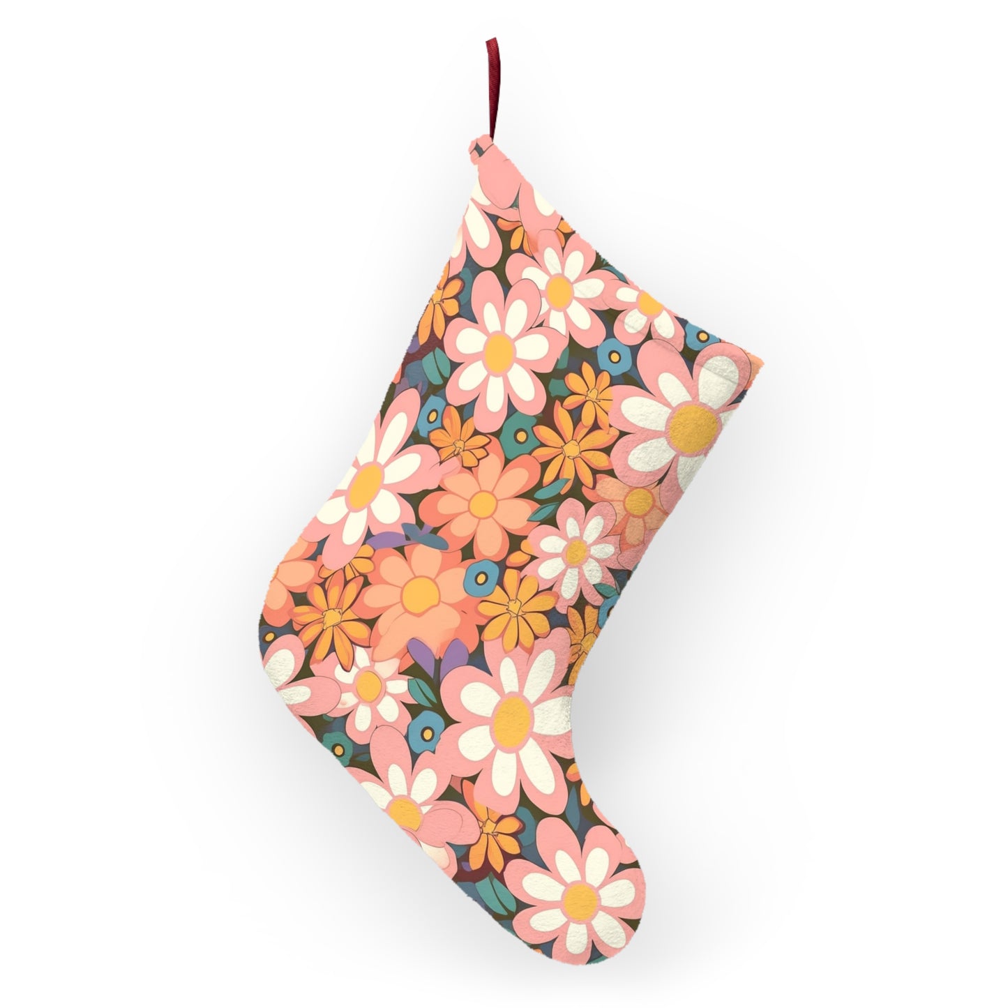 Groovy 1960s 1970s Pink & Orange Daisy Mod Floral - Christmas Stockings