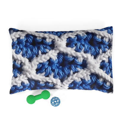 Blueberry Blue Crochet, White Accents, Classic Textured Pattern - Dog Pet Bed