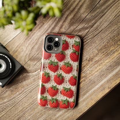 Strawberry Traditional Japanese, Crochet Craft, Fruit Design, Red Berry Pattern - Tough Phone Cases