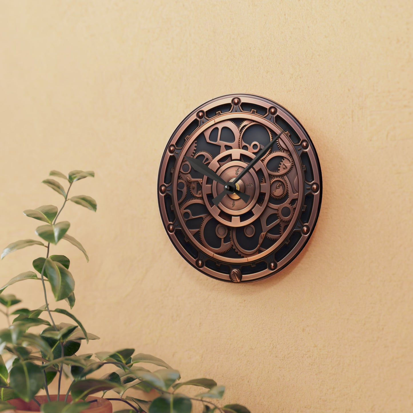 Copper Steam Punk, Gear Style Design, Acrylic Wall Clock