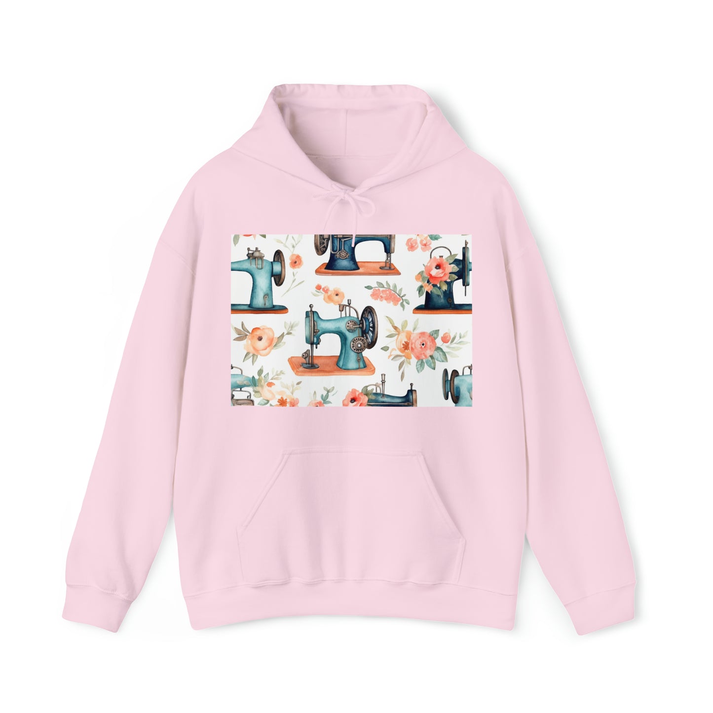 Watercolor Sewing Machines & Floral Bouquets: Antique Feminine Minimalist Styling - Unisex Heavy Blend™ Hooded Sweatshirt