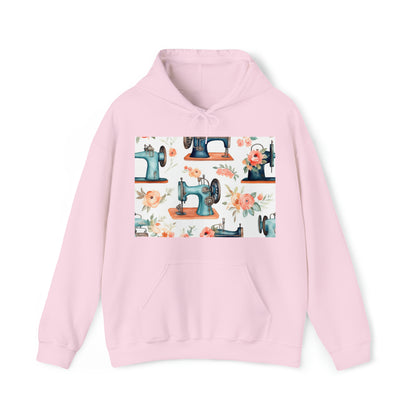 Watercolor Sewing Machines & Floral Bouquets: Antique Feminine Minimalist Styling - Unisex Heavy Blend™ Hooded Sweatshirt