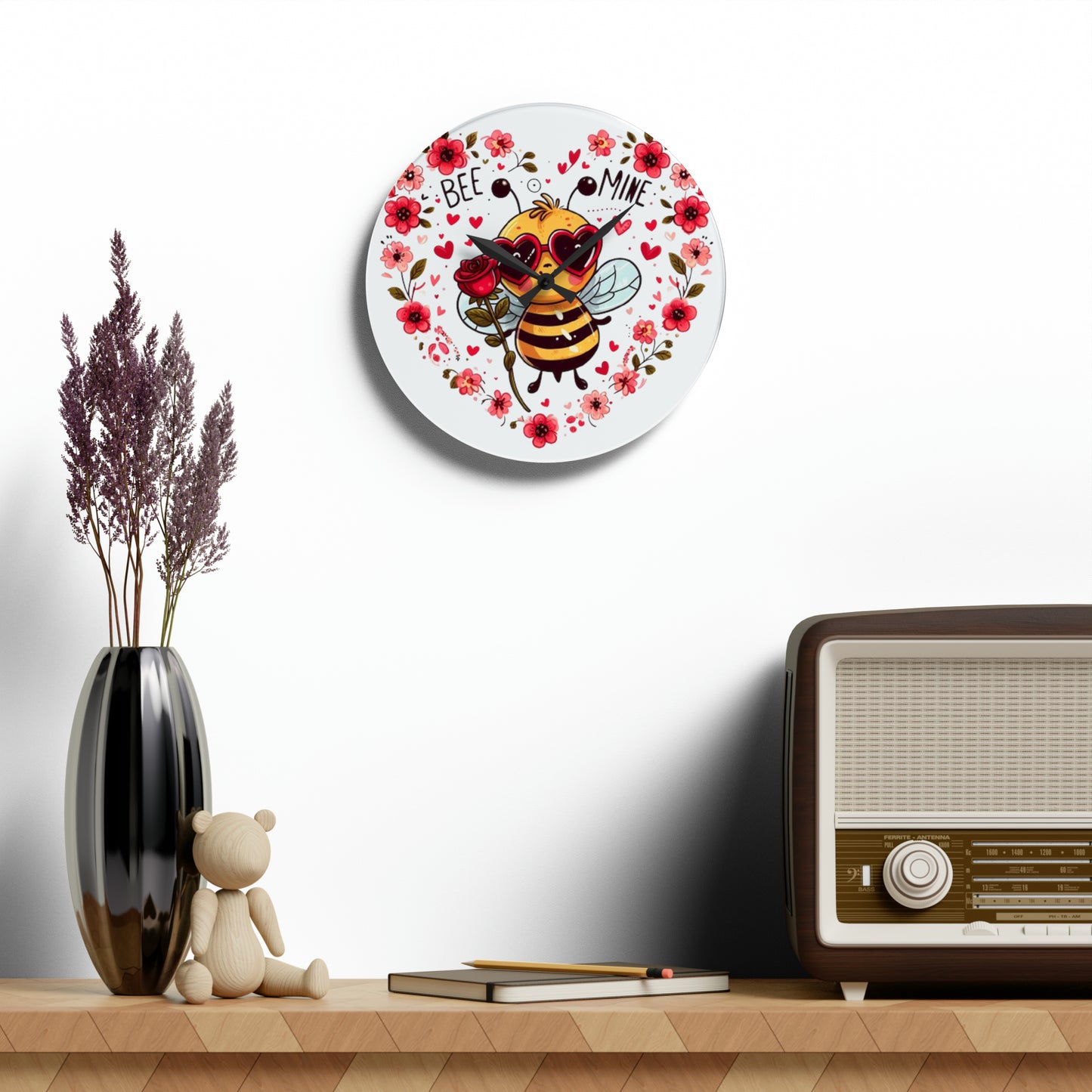 Bee Mine Valentine Heart - Acrylic Wall Clock