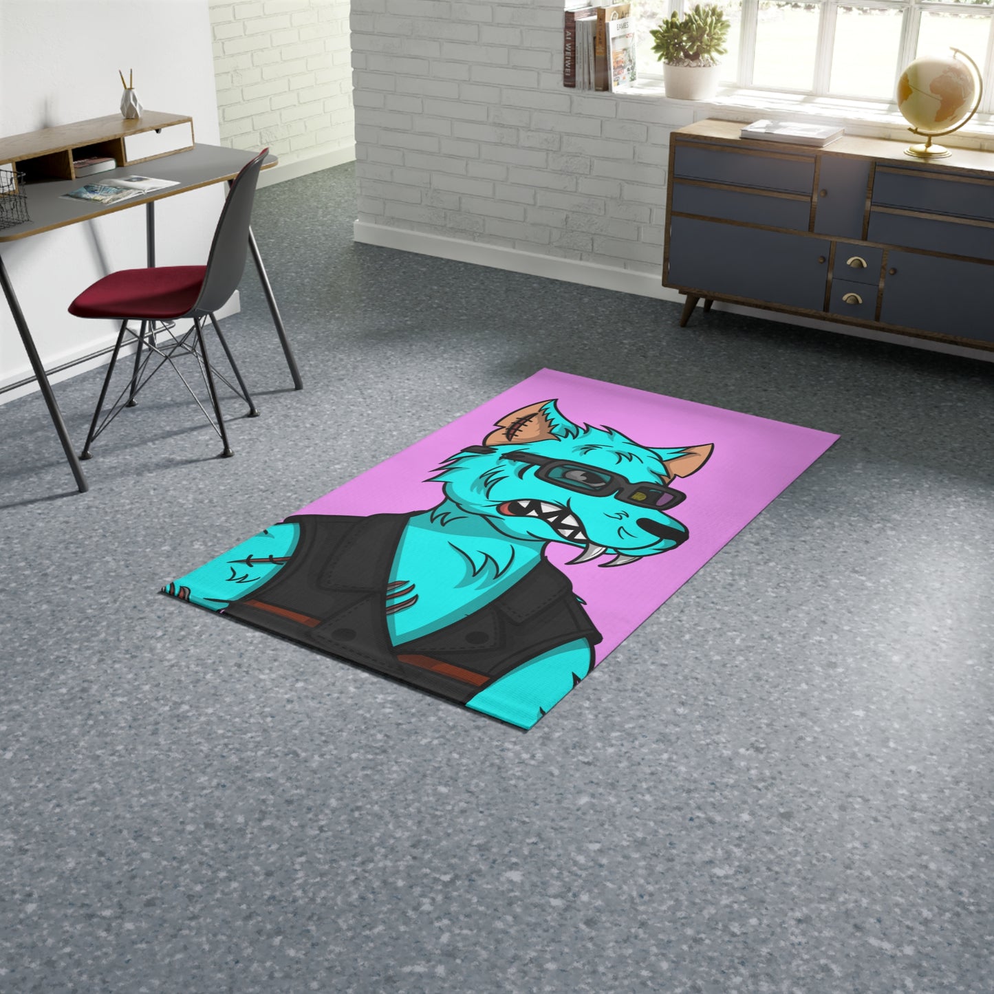 Wolve Aqua Water Blue Wolf Cyborg Dobby Rug