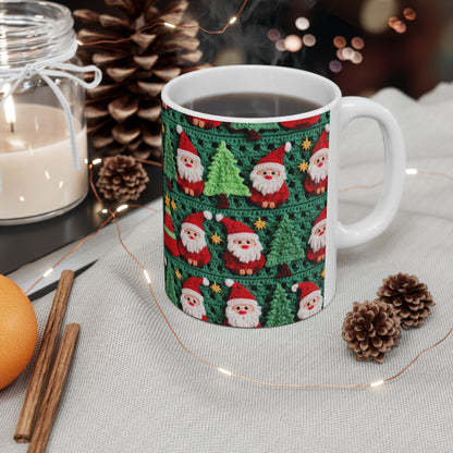 Patrón de ganchillo de Papá Noel, diseño navideño, decoración festiva, motivo de Papá Noel. Perfecto para la celebración navideña - Taza de cerámica 11oz 