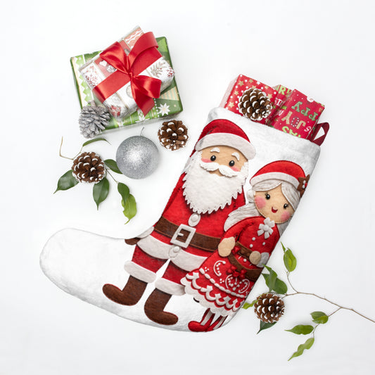 Santa & Mrs. Claus Felt Duo - Charming Handcrafted Christmas Decor, Festive Embroidered Holiday Figures - Christmas Stockings