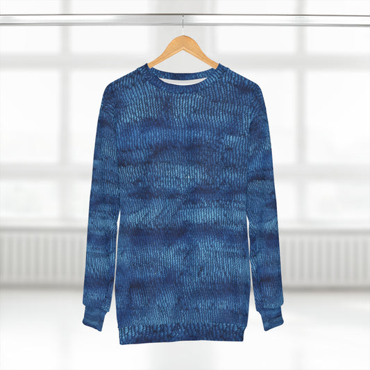 Blue Spectrum: tela inspirada en la mezclilla de claro a oscuro - Sudadera unisex (AOP) 