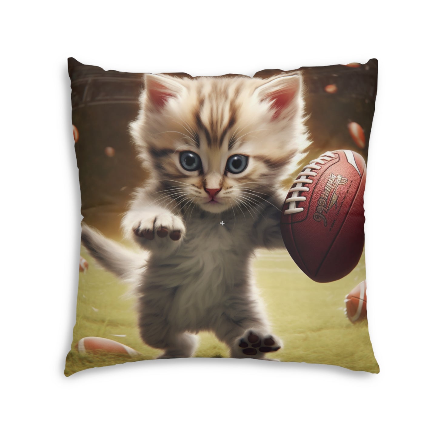 Football Kitty Fantasy: Feline Cat American Sport クォーターバック - 房状フロアピロー、正方形