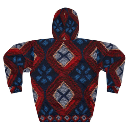 Moquette Majesty: Red & Blue Woolen Wonders - Unisex Pullover Hoodie (AOP)