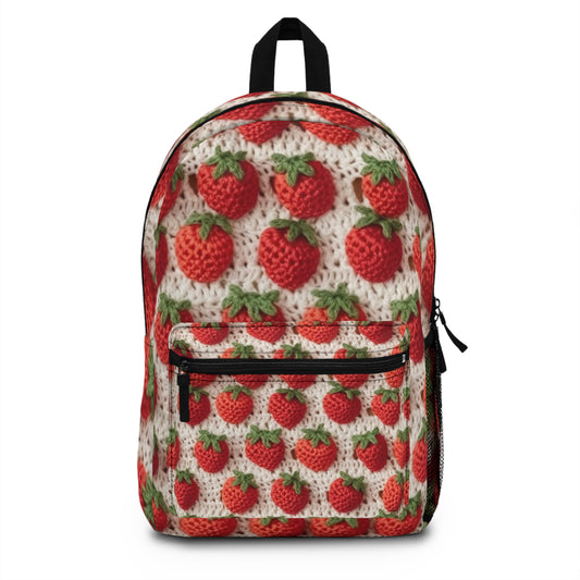 Strawberry Traditional Japanese, Crochet Craft, Fruit Design, Red Berry Pattern - Backpack