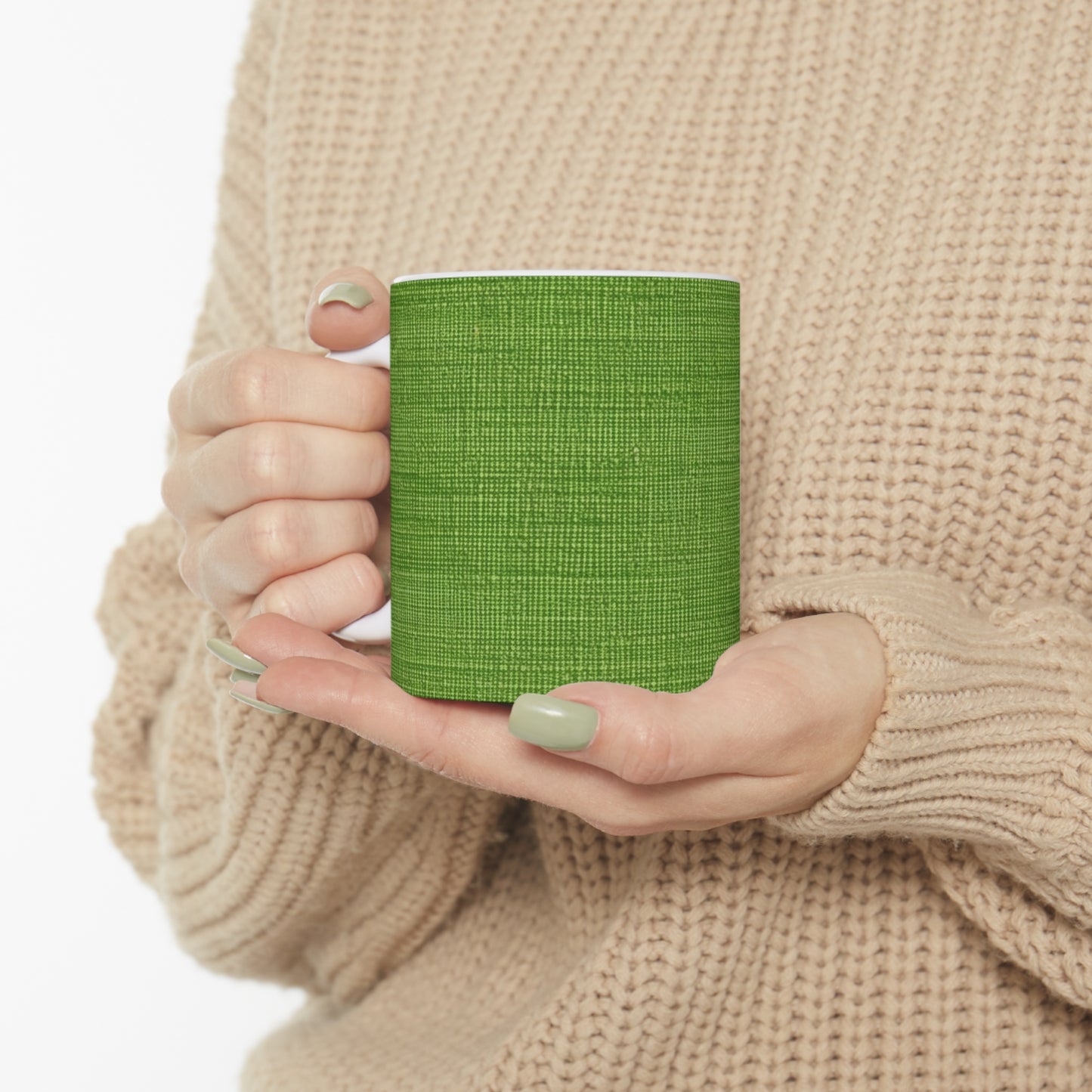 Olive Green Denim-Style: Seamless, Textured Fabric - Ceramic Mug 11oz