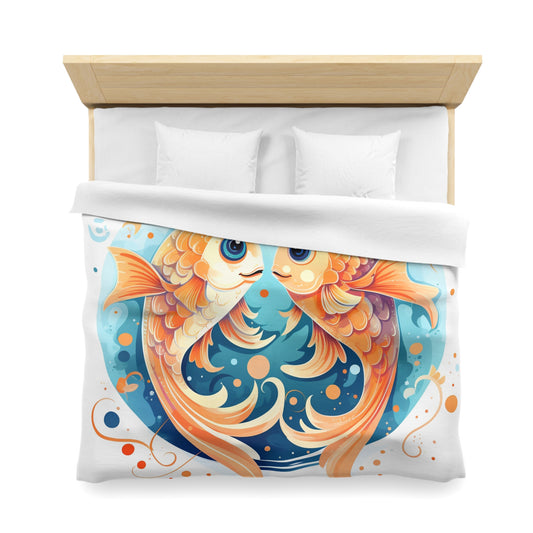 Charming Cartoon Fish Pisces - Dreamy Zodiac Illustration - Microfiber Duvet Cover