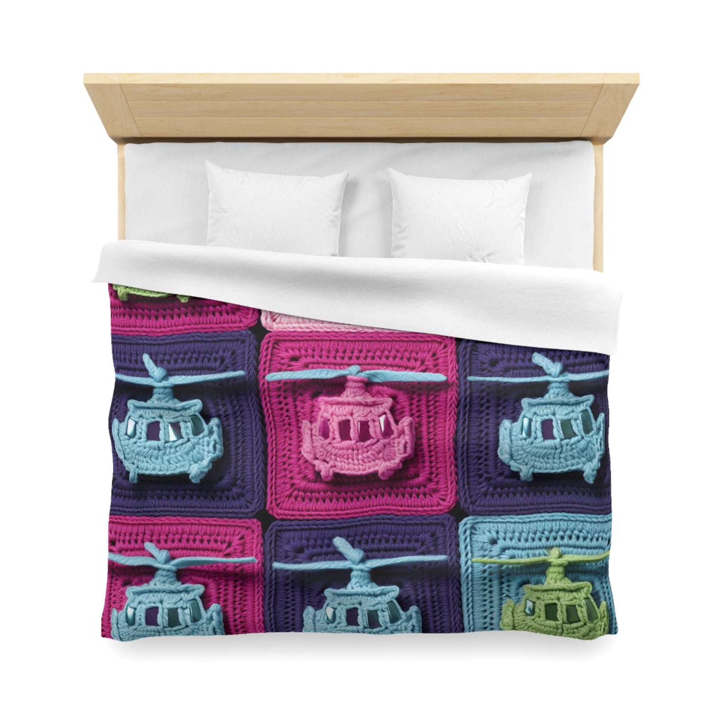 Helicopter Crochet Vehical Aviator Transport Flight Flying Vehicle - Microfiber Duvet Cover