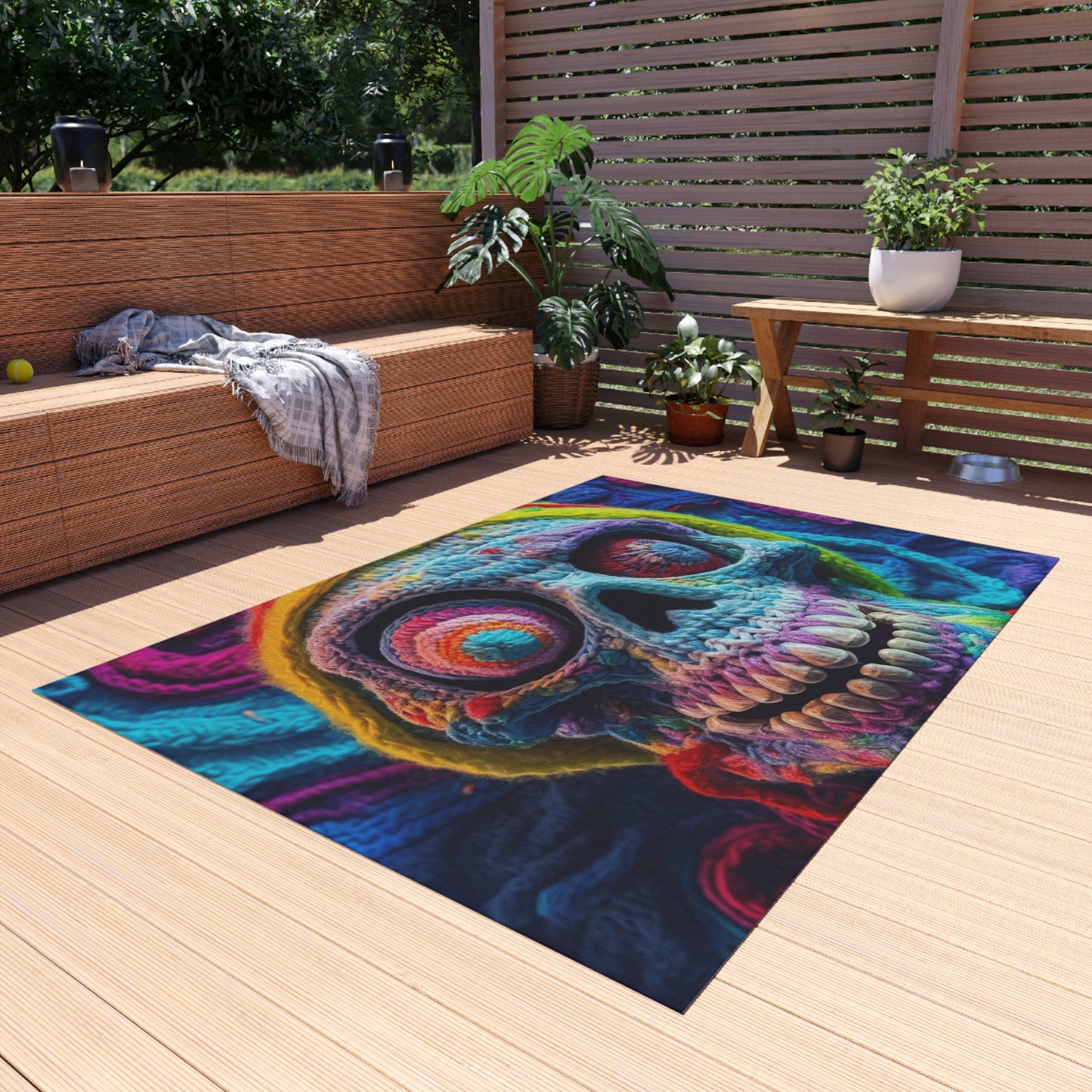 Crochet Skull Halloween Scary Horror Design - Outdoor Rug