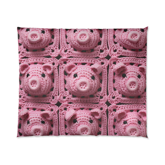 Crochet Pig Farm Animal Pink Snout Piggy Pattern - Bed Comforter