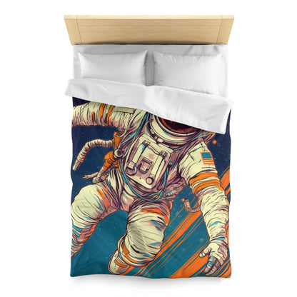 Astronauta retro en galaxia - Arte estilo años 70 - Funda nórdica de microfibra