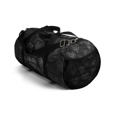 Black: Distressed Denim-Inspired Fabric Heart Embroidery Design - Duffel Bag