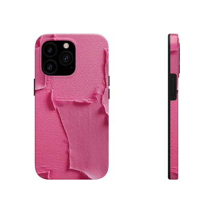 Distressed Neon Pink: Edgy, Ripped Denim-Inspired Doll Fabric - Tough Phone Cases