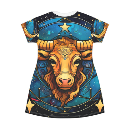 Taurus Constellation Zodiac Sign Astrology Cosmic Art - T-Shirt Dress (AOP)