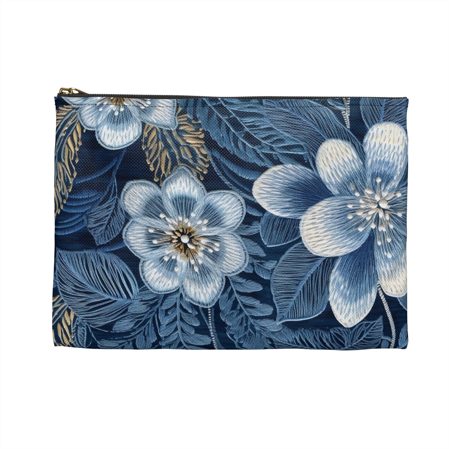 Flower Blossom Embroidery Floral on Denim Style - Accessory Pouch