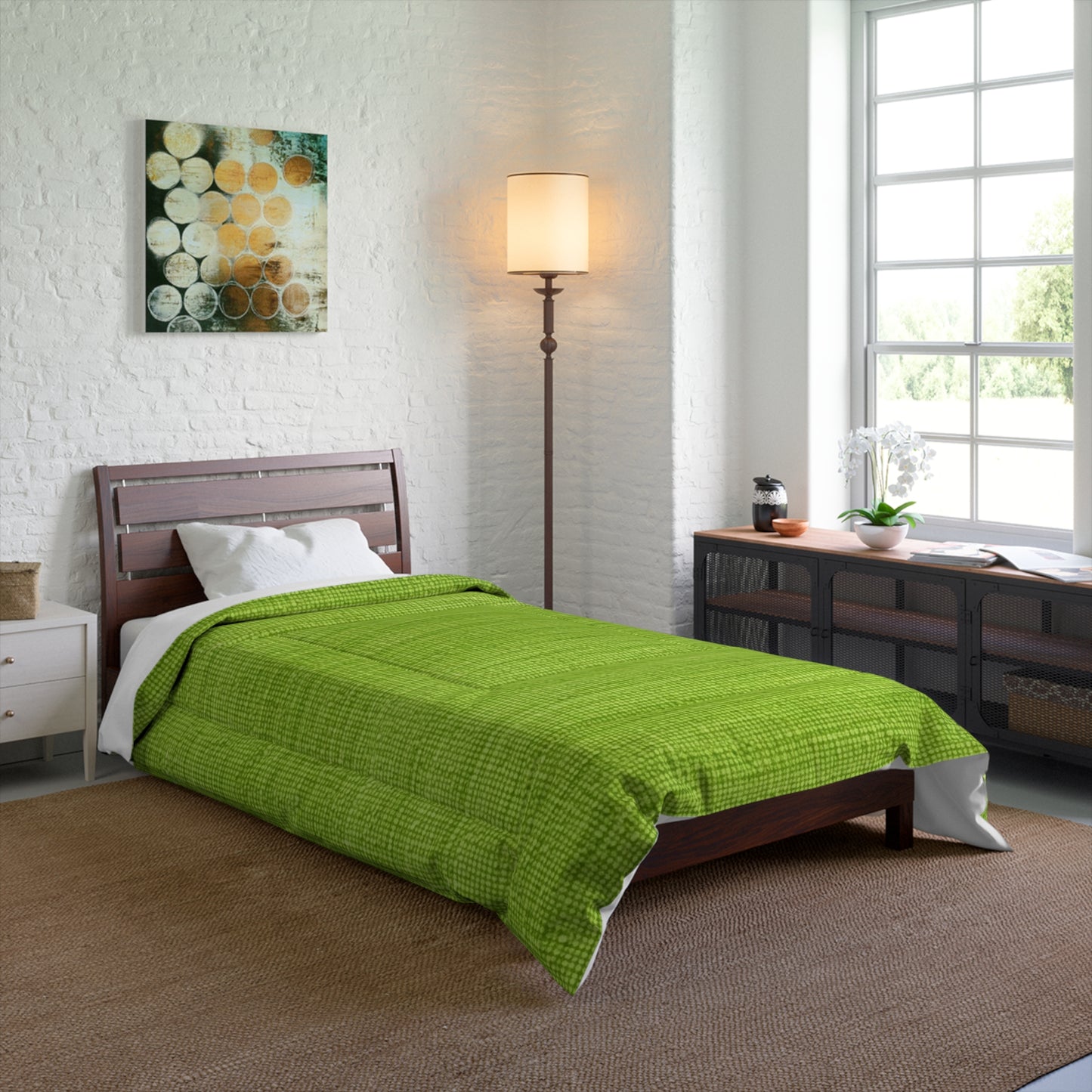 Lush Grass Neon Green: Denim-Inspired, Springtime Fabric Style - Comforter