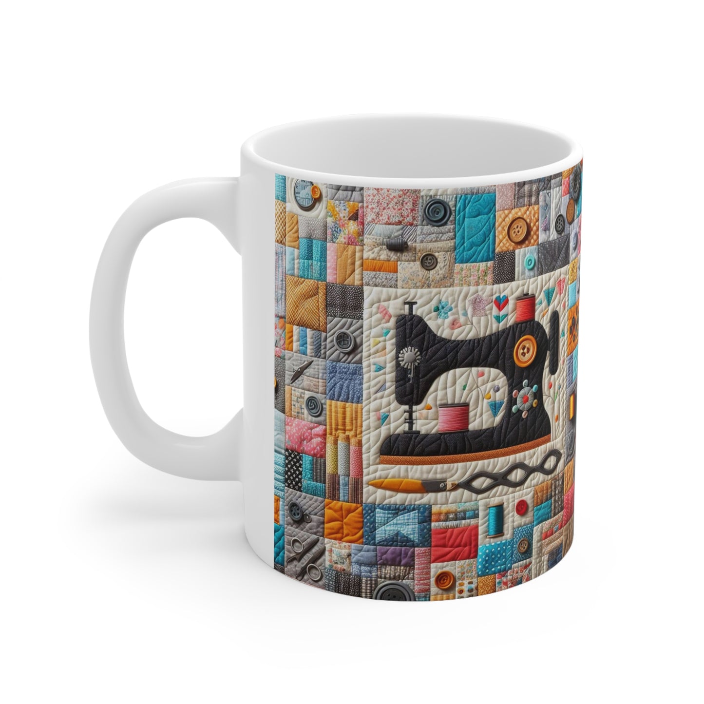 Mosaico acolchado colorido, diseño de costura retro - Taza de cerámica 11oz