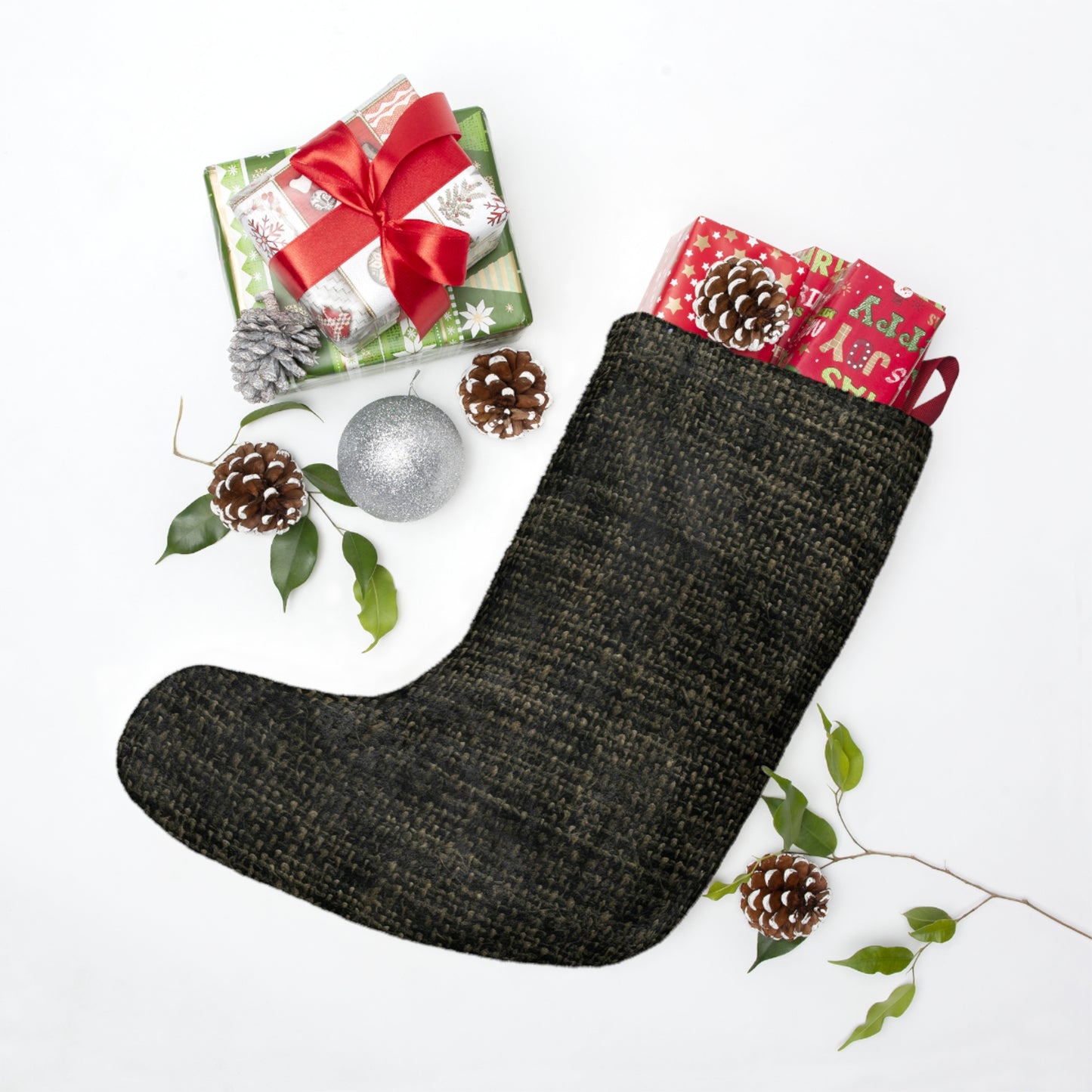 Sophisticated Seamless Texture - Black Denim-Inspired Fabric - Christmas Stockings