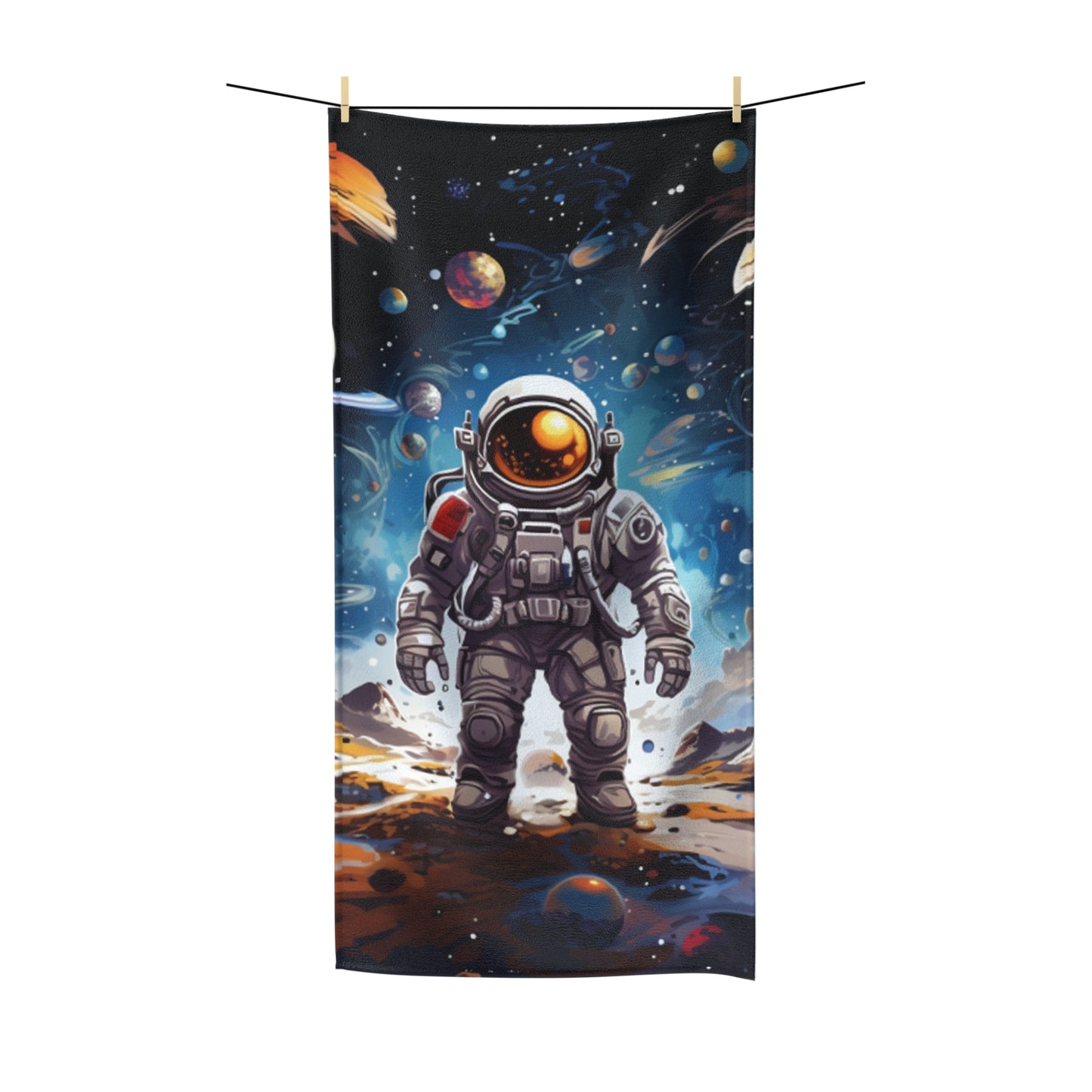 Galactic Voyage: Astronaut Journey in Celestial Star Cosmic Exploration - Polycotton Towel