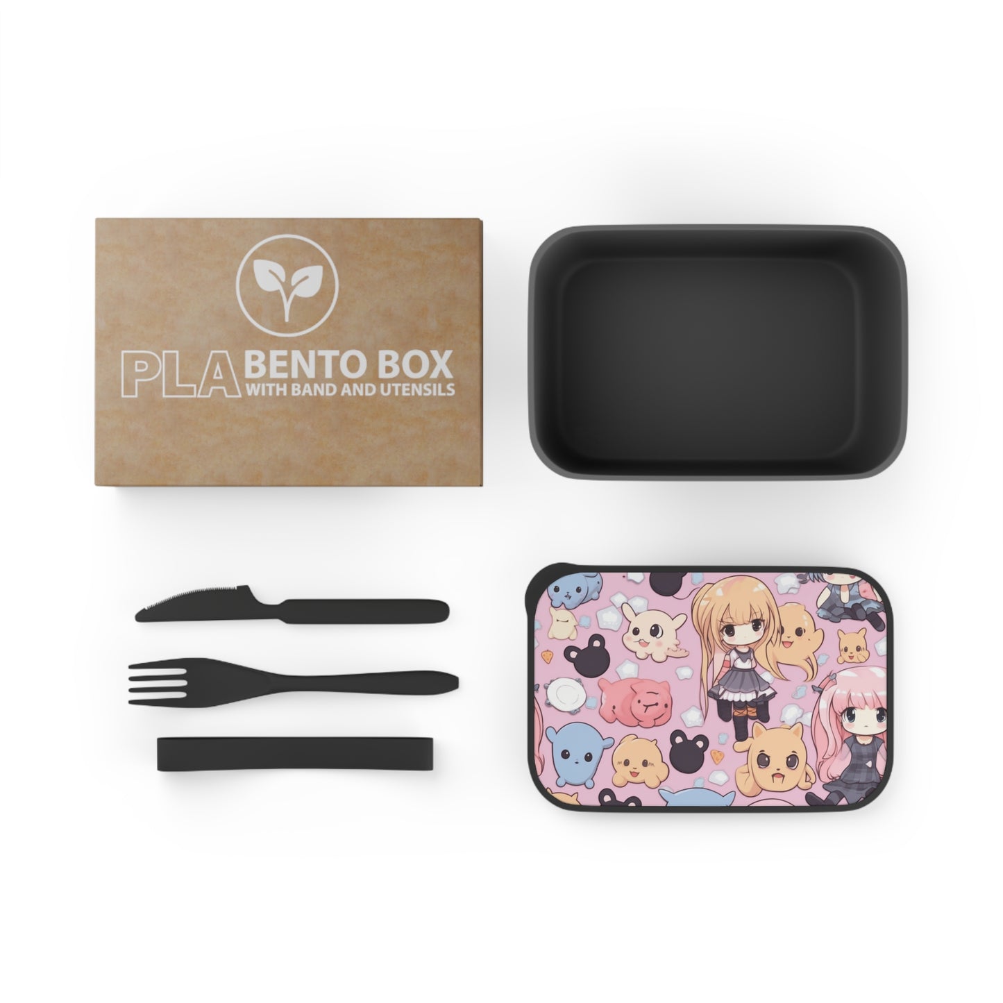 Kawaii Anime Girls: Cute and Adorable Manga Inspired Design - PLA Bento Box with Band and Utensils