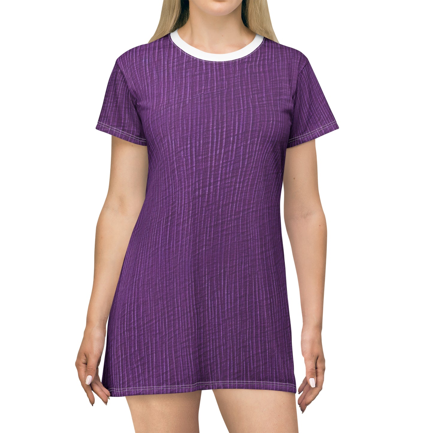 Violeta/Ciruela/Púrpura: Tela lujosa inspirada en la mezclilla - Vestido tipo camiseta (AOP) 