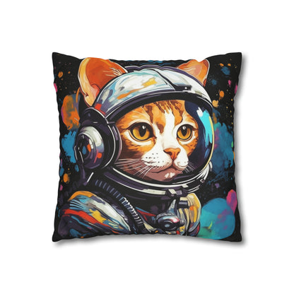 Astro Cat Adventure Feline - Pop Art, Floating in Cosmic Space - Spun Polyester Square Pillow Case