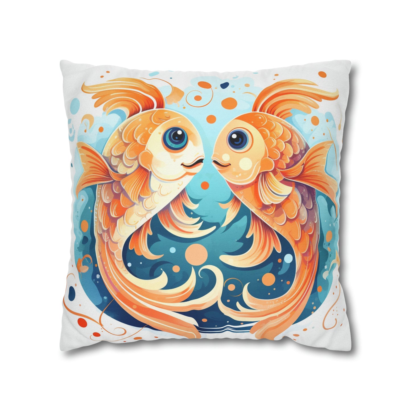 Charming Cartoon Fish Pisces - Dreamy Zodiac Illustration - Spun Polyester Square Pillow Case