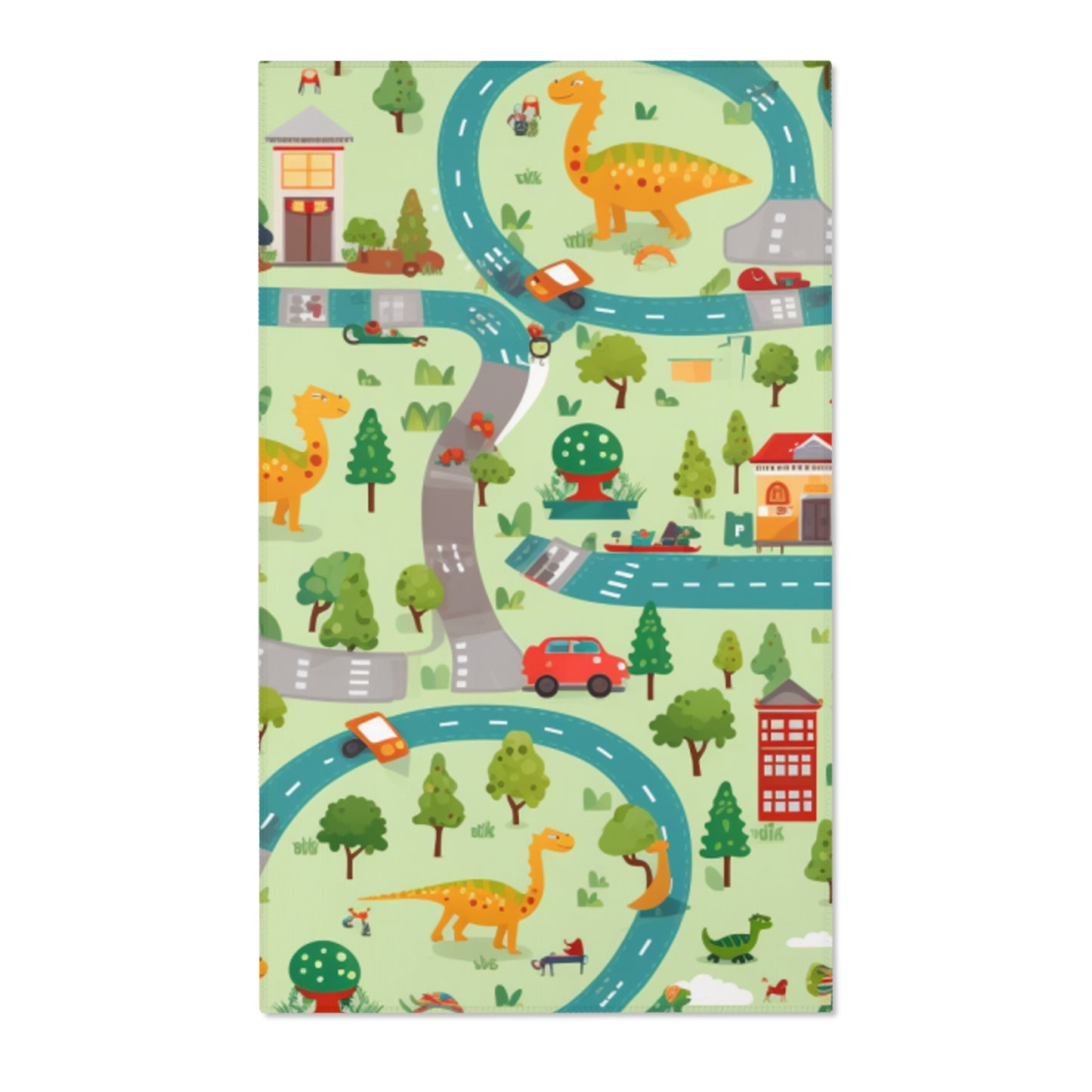 Jurassic Adventure: Children's Dinosaur Town, Vehicle Roadway Play - Area Rugs