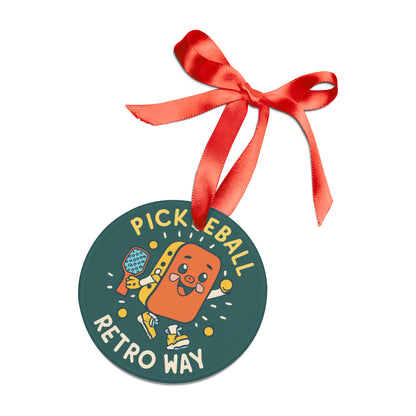 Retro Pickleball - Sport Gift - Acrylic Ornament with Ribbon