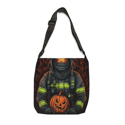 Firefighter Spooky Alert: Facing Haunted Halloween Spirits Scary Fire Pumpkin - Adjustable Tote Bag (AOP)