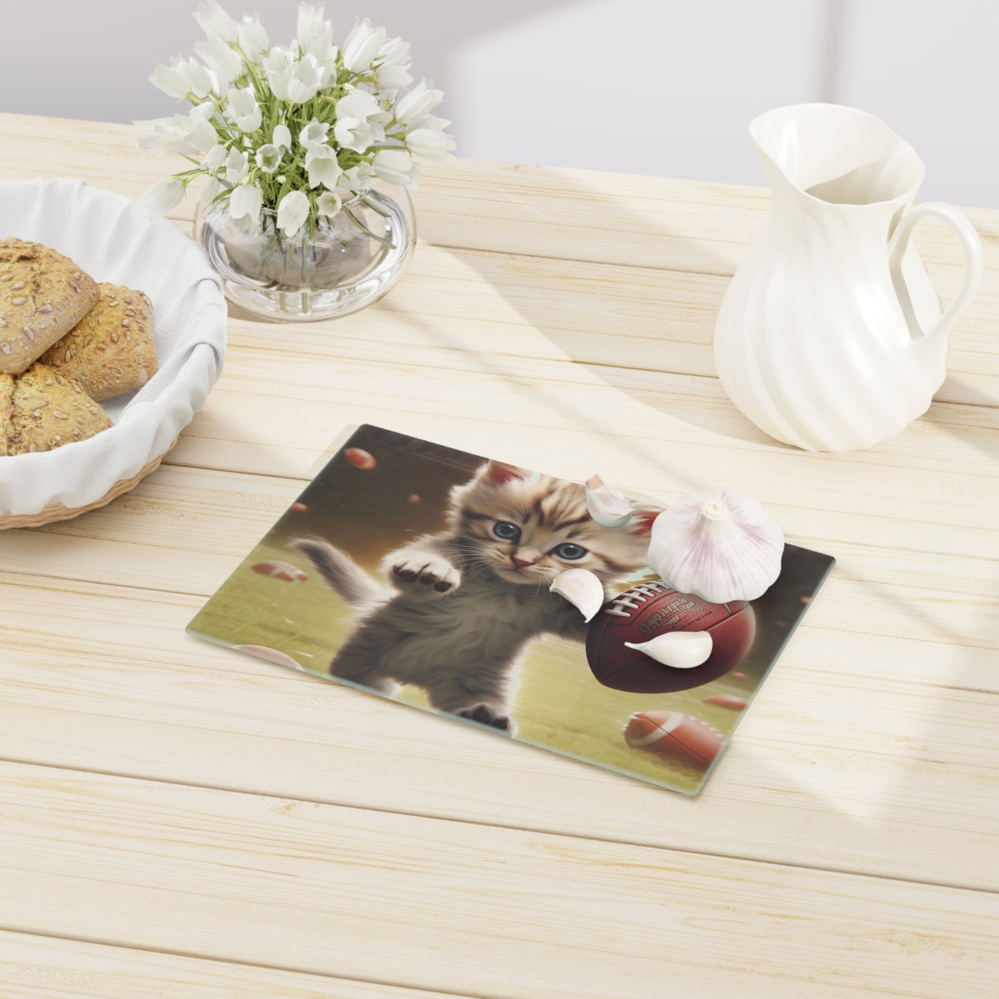 Football Kitty Fantasy: Feline Cat American Sport Quarterback - Cutting Board