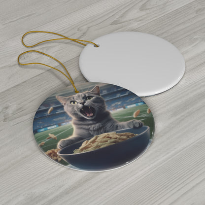 Halftime Football Feline: Screaming Sports Fan Cat Stadium Food Kitten - Ceramic Ornament, 4 Shapes