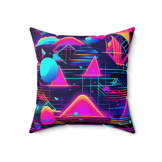 80s Synthwave Retro-Futuristic Inspired Pattern Design Spun Polyester Square Pillow