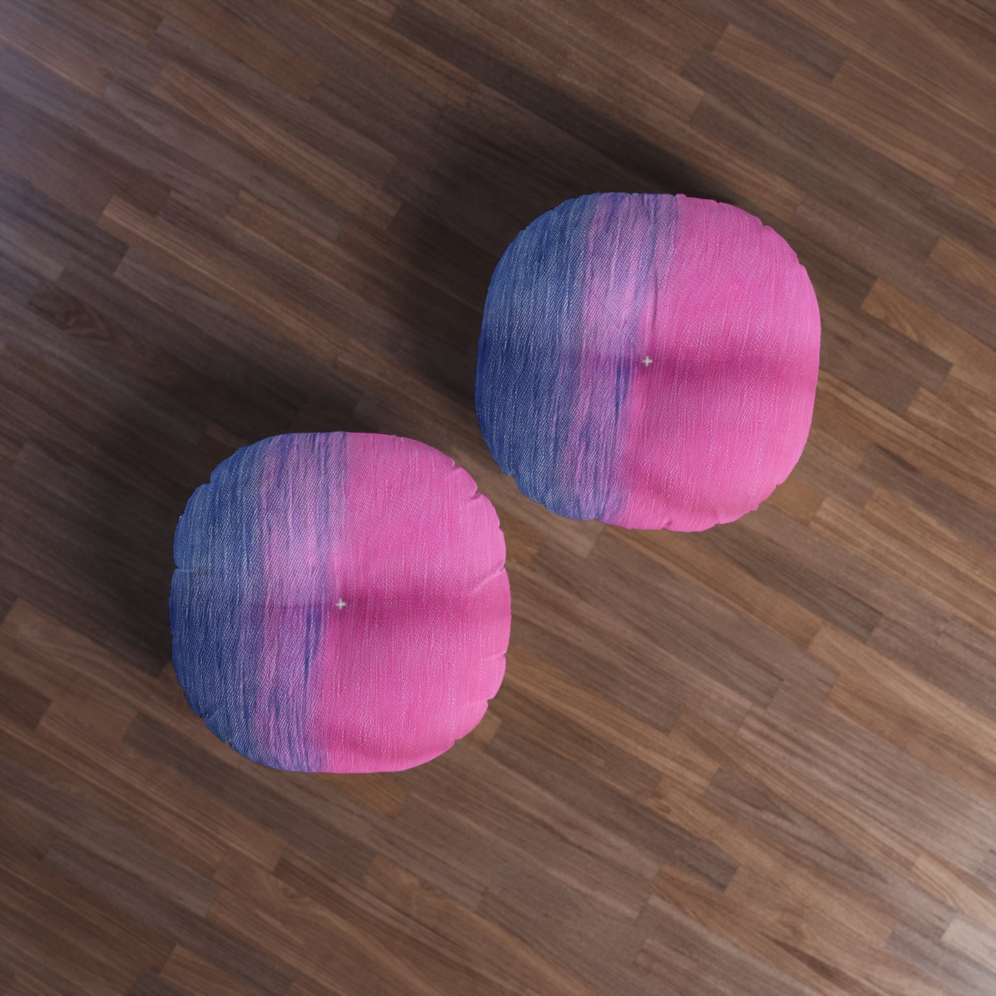 Dual Delight: Half-and-Half Pink & Blue Denim Daydream - Tufted Floor Pillow, Round