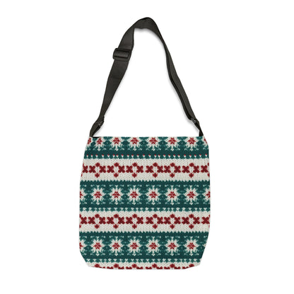 Christmas Knit Crochet Holiday, Festive Yuletide Pattern, Winter Season - Adjustable Tote Bag (AOP)