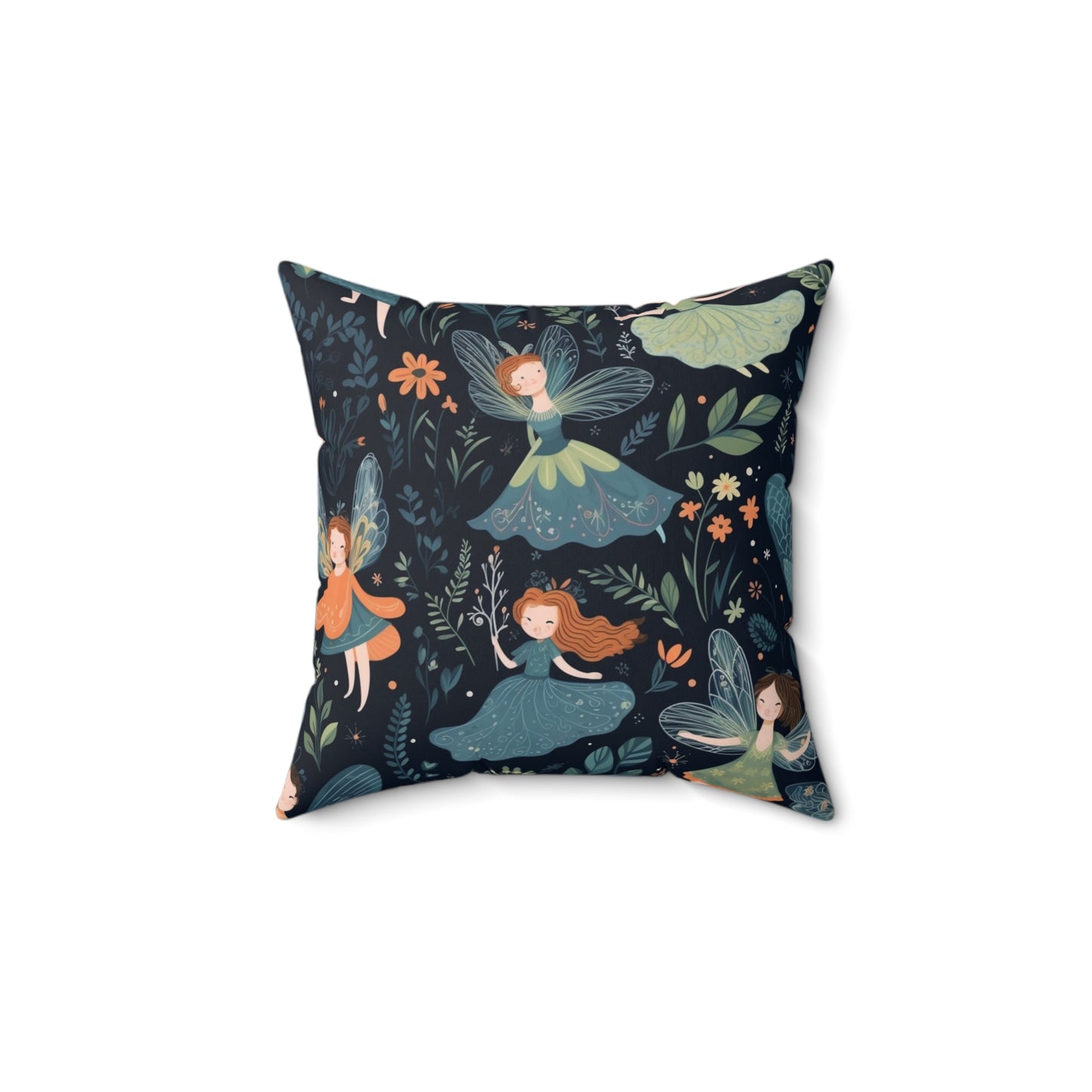 Enchanting Fairy Tale Pattern - Vibrant & Magical Fairies - Spun Polyester Square Pillow