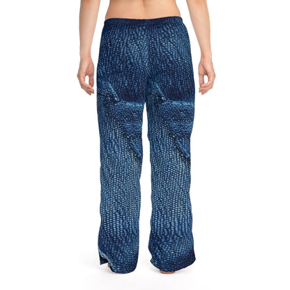 Dark Blue: Distressed Denim-Inspired Fabric Design - Women's Pajama Pants (AOP)