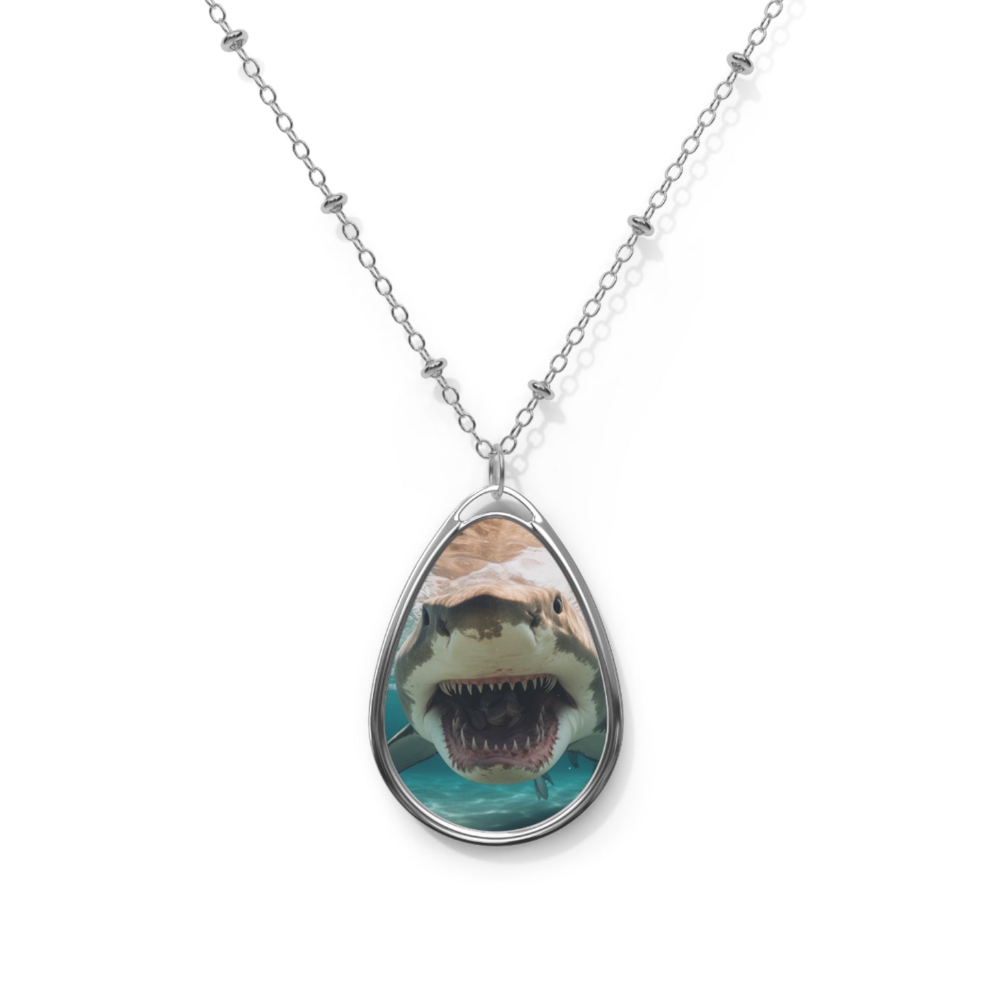 Bull Shark: River Monster Menace - Realistic Dark Water Predator - Oval Necklace