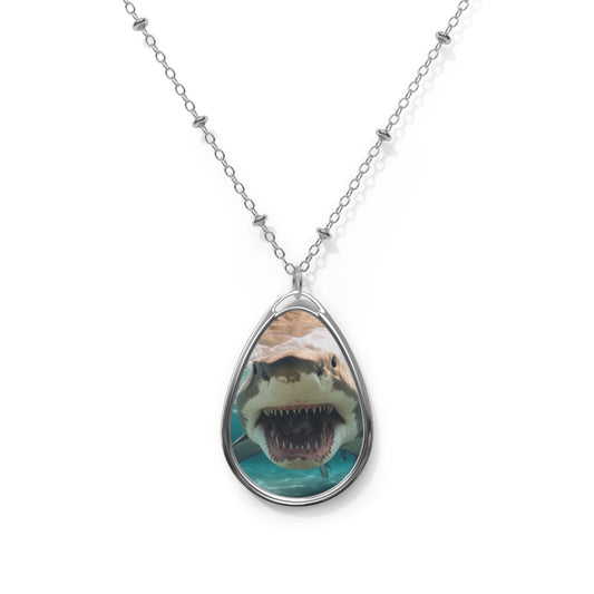 Bull Shark: River Monster Menace - Realistic Dark Water Predator - Oval Necklace