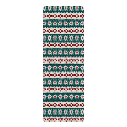 Christmas Knit Crochet Holiday, Festive Yuletide Pattern, Winter Season - Rubber Yoga Mat