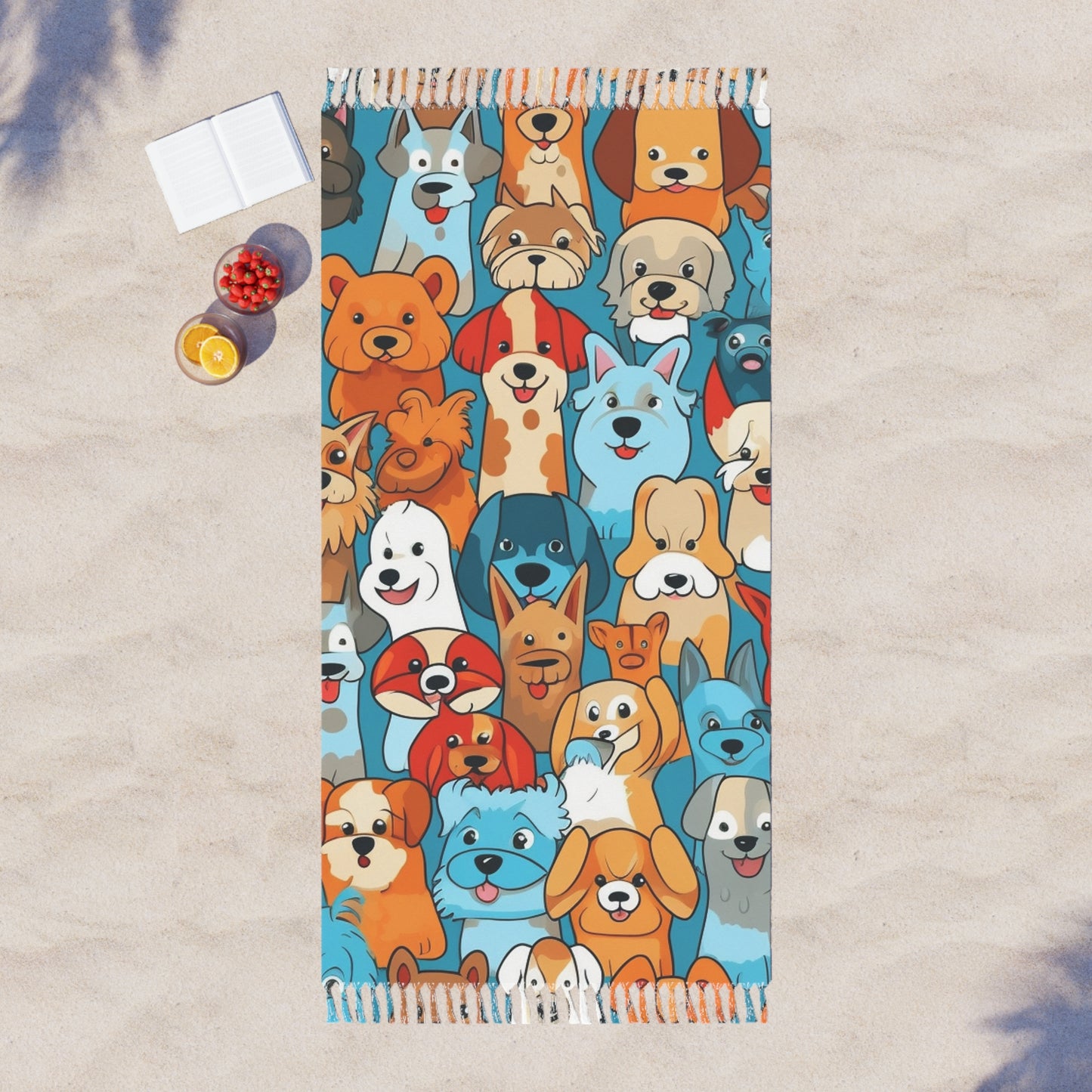 Paño De Playa Perros de dibujos animados lindo Diseño de patrón caprichoso