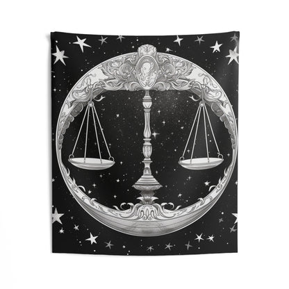 Libra Custom Wall Tapestry, Black White Scales Design, 100% Polyester, Multiple Sizes